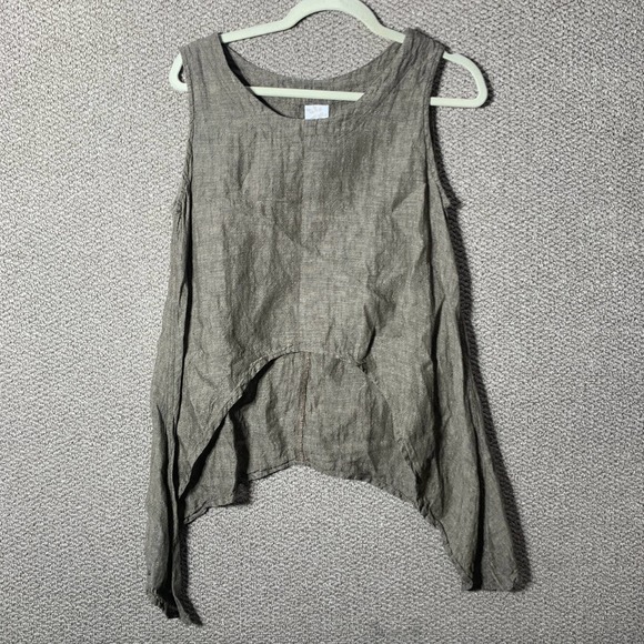 Match Point‎ Womens Blouse Top Small Brown Linen Sleeveless Lagenlook Breathable - Picture 1 of 10